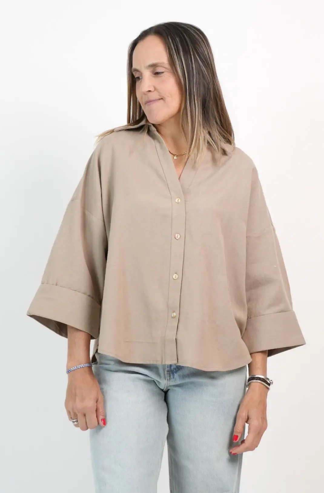 Camisa Lino Manga 3/4