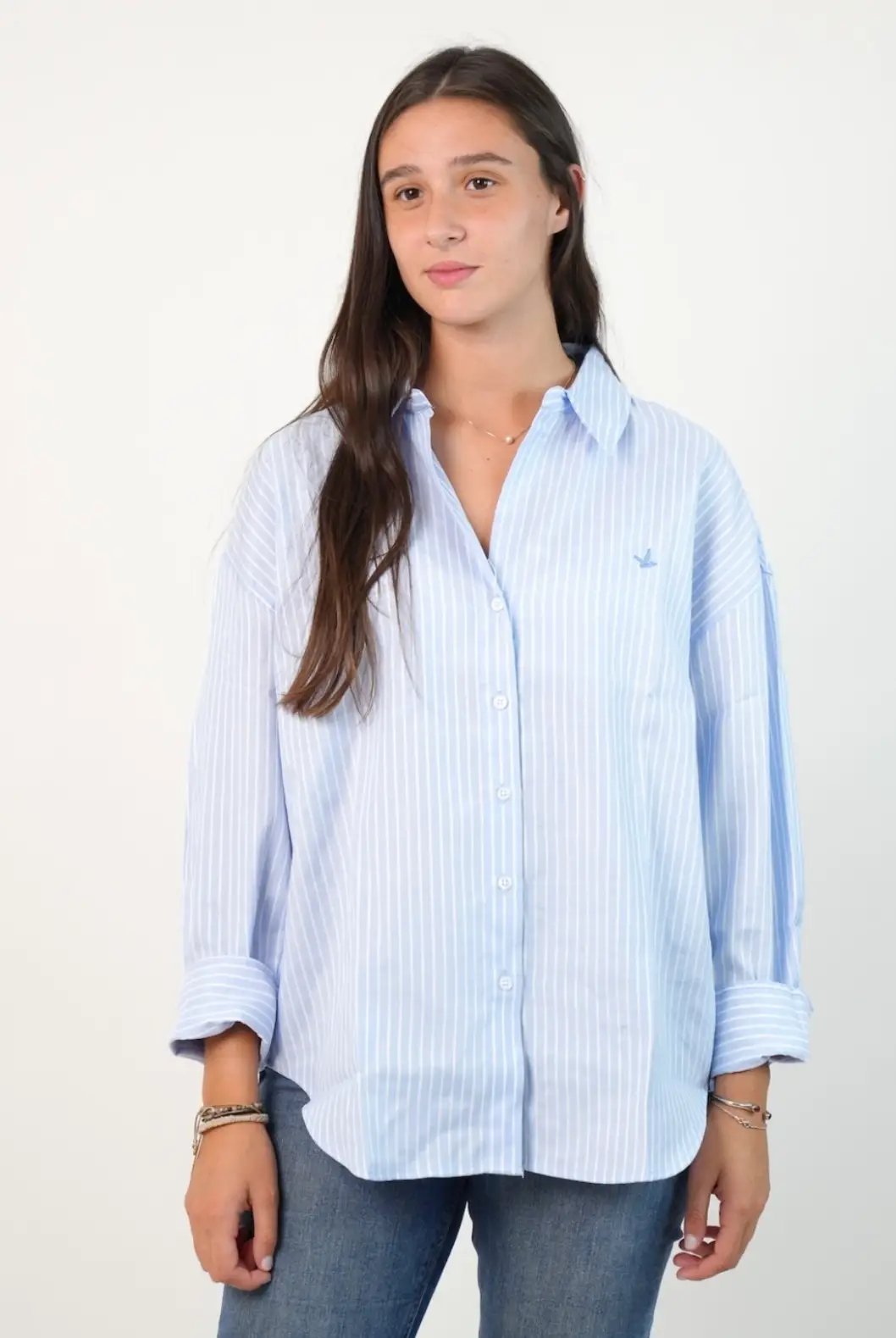 Camisa Overize Oxford Celeste/ Blanco