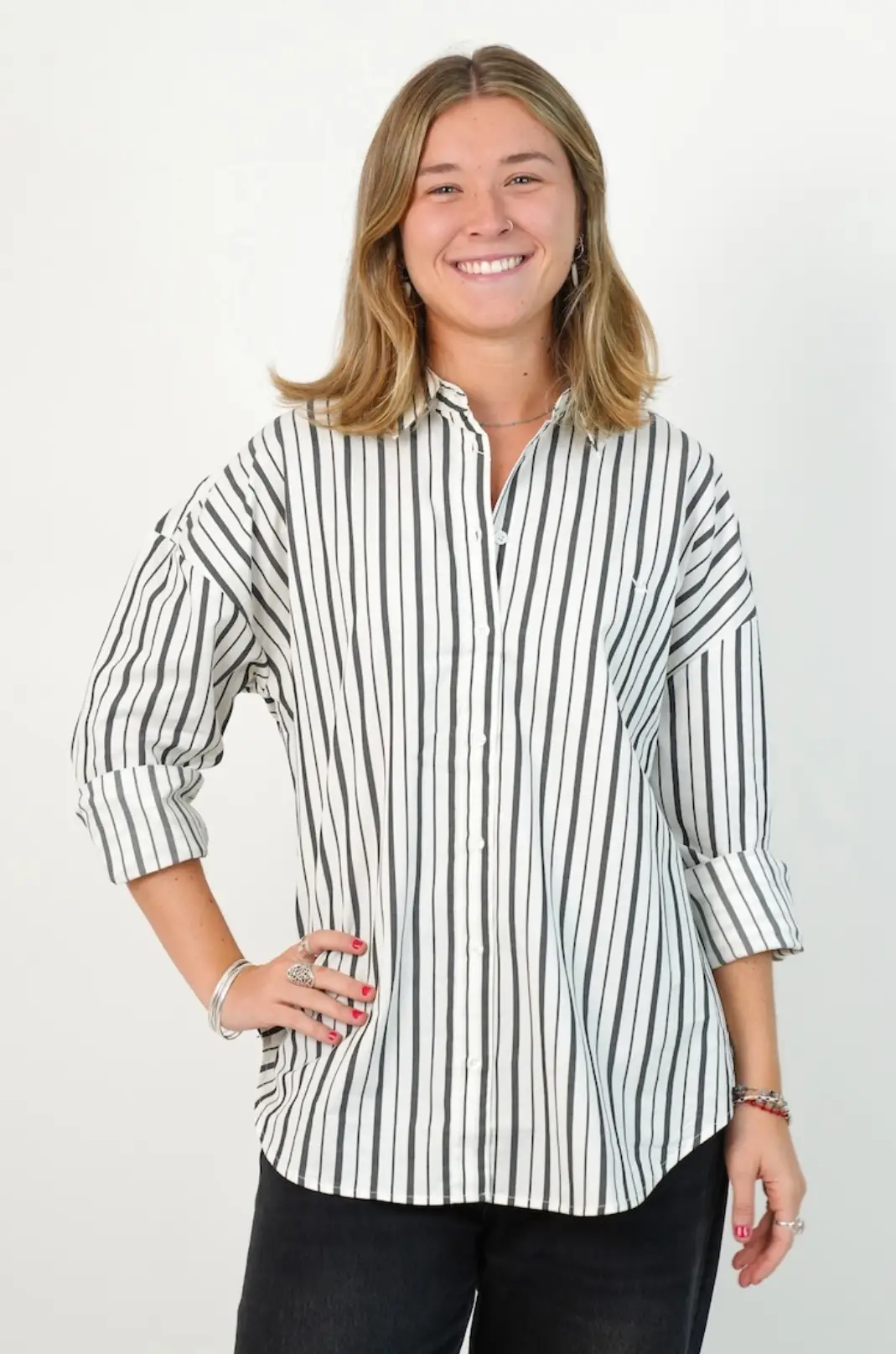 Camisa Oversize  Poplin Natural/Negro