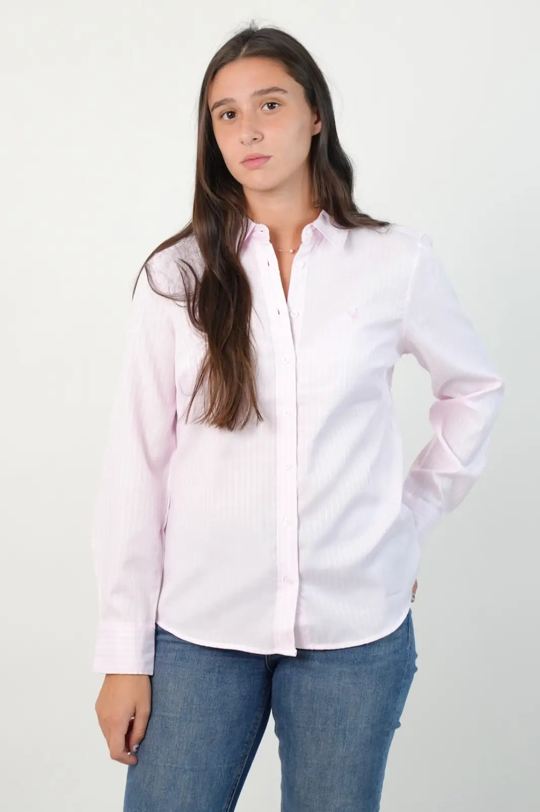 Camisa Rayada Clásica Oxford Rosado/Blanco